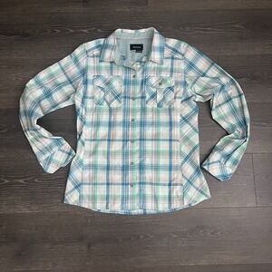Marmot Plaid Roll Tab Sleeve Button Down Shirt Womens Size Medium Hiking Outdoor